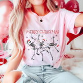 Sandjest Funny Christmas Tshirt Dancing Skeleton Gift for Women Girl Friend